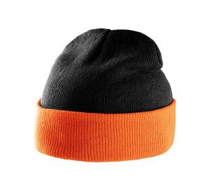 K-up KP514 - BI-COLOUR BEANIE HAT WITH TURN-UP Black / Orange