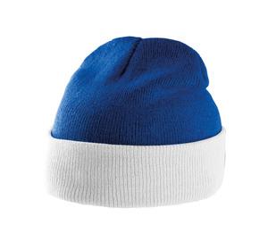 K-up KP514 - BI-COLOUR BEANIE HAT WITH TURN-UP Royal Blue / White