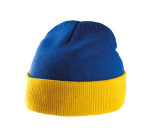 K-up KP514 - BI-COLOUR BEANIE HAT WITH TURN-UP Royal Blue / Yellow