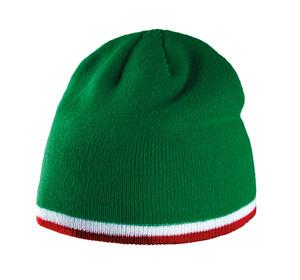K-up KP515 - BEANIE HAT WITH BI-COLOUR BOTTOM BAND Kelly Green / White / Red
