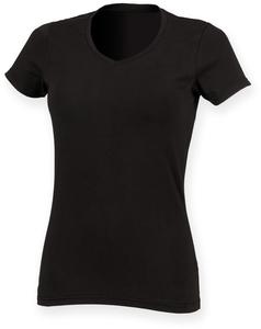 Skinnifit SK122 - SF Ladies Feel Good V Neck Stretch T-Shirt Black/Black