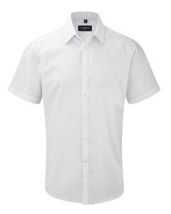 Russell Collection RU963M - Mens' Short Sleeve Herringbone Shirt White