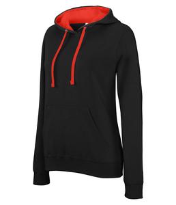 Kariban K465 - Ladies’ contrast hooded sweatshirt Black / Red