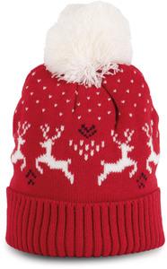 K-up KP512 - Winter beanie with reindeer design Cherry Red / Natural