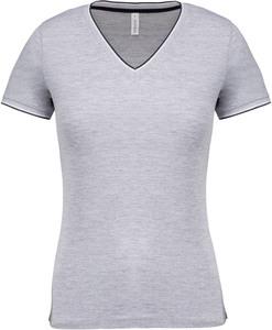 Kariban K394 - Ladies’ piqué knit V-neck T-shirt Oxford Grey / Navy / White