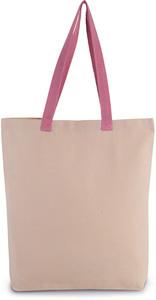 Kimood KI0278 - SHOPPER BAG WITH GUSSET AND CONTRAST COLOUR HANDLE Natural / Dark Pink