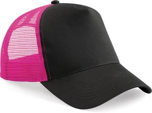 Beechfield B640 - Half Mesh Trucker Black / Fuchsia