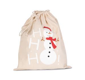 Kimood KI0745 - Cotton bag with snowman design and drawcord closure. Natural