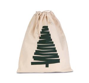 Kimood KI0746 - Cotton bag with Christmas tree design and drawcord closure. Natural