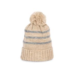 K-up KP556 - Knitted striped beanie in recycled yarn Light Sand Heather / Light Grey Heather
