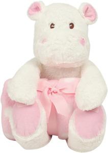 Mumbles MM606 - WHITE HIPPO WITH PRINTED FLEECE BLANKET