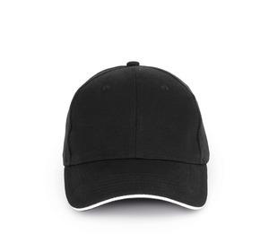 K-up KP198 - Cap in organic cotton with contrasting sandwich peak - 6 panels Black / White