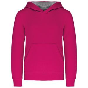 Kariban K453 - KIDS' CONTRAST HOODED SWEATSHIRT Fuchsia / Fine Grey